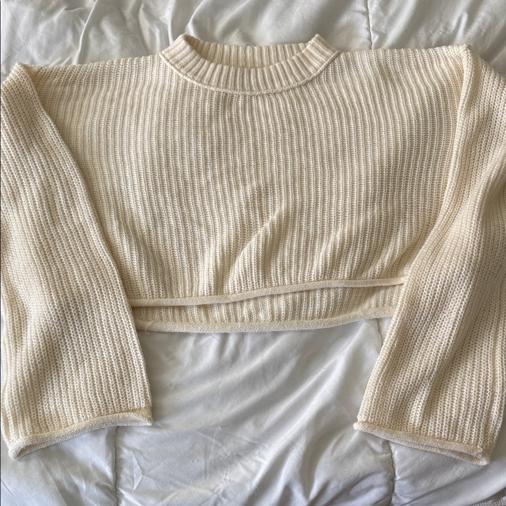 Wild Fable Ivory Ribbed Long Sleeve Crop Top